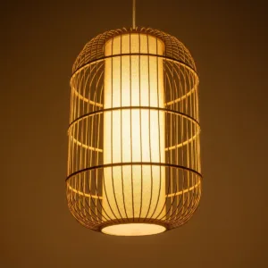 GloboStar® HIBISCUS 00891 Boho Κρεμαστό Φωτιστικό Πλέγμα Μονόφωτο 1 x E27 IP20 Μπεζ Ξύλο - Μ40 x Π40 x Υ60cm