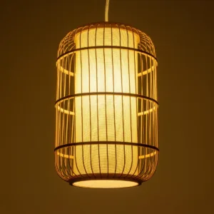 GloboStar® HIBISCUS 00893 Boho Κρεμαστό Φωτιστικό Ανάρτηση Μονόφωτο 1 x E27 IP20 Μπεζ Ξύλο - Μ25 x Π25 x Υ42cm