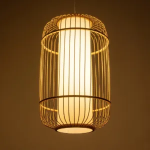 GloboStar® HIBISCUS 00894 Boho Κρεμαστό Φωτιστικό Πλέγμα Μονόφωτο 1 x E27 IP20 Μπεζ Ξύλο - Μ30 x Π30 x Υ50cm