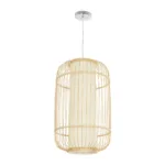 GloboStar® HIBISCUS 00894 Boho Κρεμαστό Φωτιστικό Πλέγμα Μονόφωτο 1 x E27 IP20 Μπεζ Ξύλο - Μ30 x Π30 x Υ50cm - Image 2