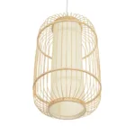 GloboStar® HIBISCUS 00894 Boho Κρεμαστό Φωτιστικό Πλέγμα Μονόφωτο 1 x E27 IP20 Μπεζ Ξύλο - Μ30 x Π30 x Υ50cm - Image 4