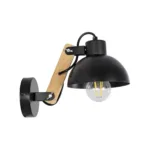 GloboStar® GRANT 00902 Μοντέρνο Επιτοίχιο Φωτιστικό Απλίκα Μονόφωτο 1 x E27 IP20 Μαύρο Μέταλλο με Μπεζ Ξύλο - Μ15 x Π36 x Υ12cm - Image 4