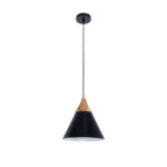 GloboStar® SHADE 00906 Μοντέρνο Κρεμαστό Φωτιστικό Καμπάνα Μονόφωτο 1 x E27 IP20 Μαύρο Μέταλλο με Μπεζ Ξύλο - Μ23 x Π23 x Υ22cm - Image 2