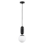 GloboStar® MAVERICK 00945 Μοντέρνο Κρεμαστό Φωτιστικό Μπάλα Μονόφωτο 1 x E27 IP20 Μαύρο Μέταλλο με Λευκό Γυαλί - Μ15 x Π15 x Υ33cm - Image 3