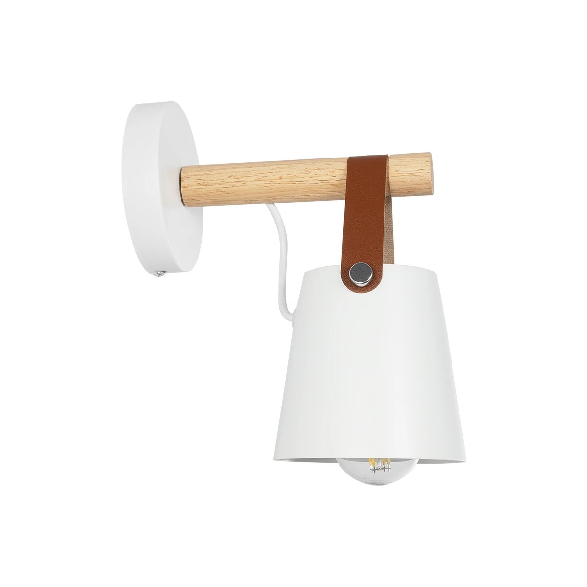 GloboStar® AMY 00946 Μοντέρνο Επιτοίχιο Φωτιστικό Απλίκα Μονόφωτο 1 x E27 IP20 Λευκό Μέταλλο, Μπεζ Ξύλο με Πορτοκαλί Δέρμα - Μ19 x Π13 x Y14cm - Image 4