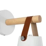 GloboStar® AMY 00946 Μοντέρνο Επιτοίχιο Φωτιστικό Απλίκα Μονόφωτο 1 x E27 IP20 Λευκό Μέταλλο, Μπεζ Ξύλο με Πορτοκαλί Δέρμα - Μ19 x Π13 x Y14cm - Image 5