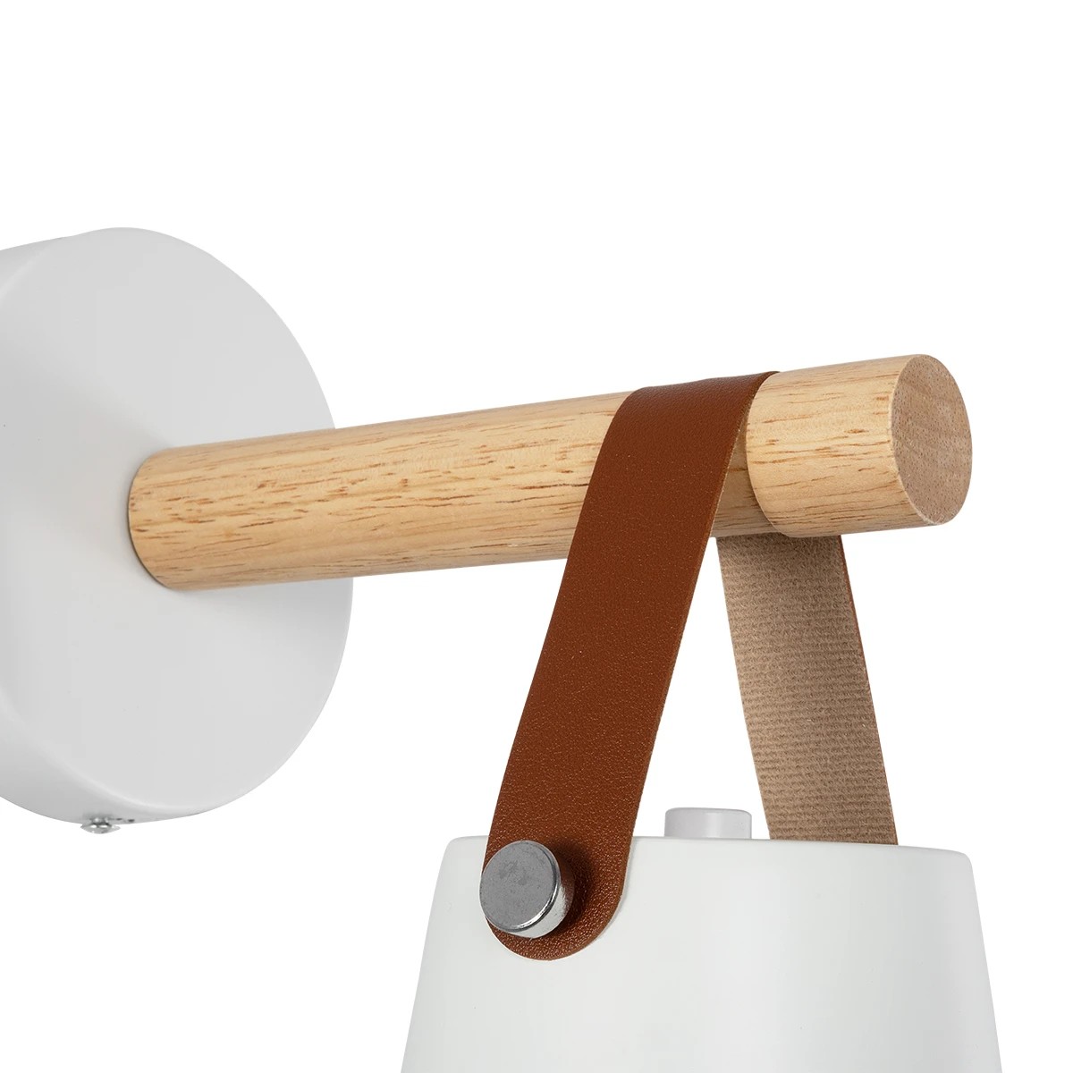 GloboStar® AMY 00946 Μοντέρνο Επιτοίχιο Φωτιστικό Απλίκα Μονόφωτο 1 x E27 IP20 Λευκό Μέταλλο, Μπεζ Ξύλο με Πορτοκαλί Δέρμα - Μ19 x Π13 x Y14cm - Image 5