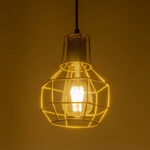 GloboStar® CAGE 00950 Vintage Κρεμαστό Φωτιστικό Πλέγμα Μονόφωτο 1 x E27 IP20 Χρυσό Μέταλλο - Μ15 x Π15 x Y22cm