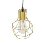 GloboStar® CAGE 00950 Vintage Κρεμαστό Φωτιστικό Πλέγμα Μονόφωτο 1 x E27 IP20 Χρυσό Μέταλλο - Μ15 x Π15 x Y22cm - Image 5