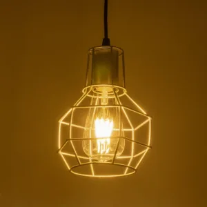 GloboStar® CAGE 00951 Vintage Κρεμαστό Φωτιστικό Πλέγμα Μονόφωτο 1 x E27 IP20 Ασημί Μέταλλο - Μ15 x Π15 x Y22cm