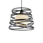 GloboStar® CARTER 00961 Μοντέρνο Κρεμαστό Φωτιστικό Πλέγμα Μονόφωτο 1 x E27 IP20 Μαύρο Μέταλλο με Μπεζ Σχοινί - Μ32 x Π32 x Υ25cm