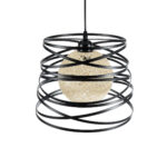 GloboStar® CARTER 00961 Μοντέρνο Κρεμαστό Φωτιστικό Πλέγμα Μονόφωτο 1 x E27 IP20 Μαύρο Μέταλλο με Μπεζ Σχοινί - Μ32 x Π32 x Υ25cm - Image 6