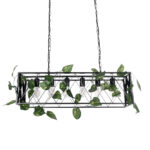 GloboStar® CLARITY 00964 Vintage Κρεμαστό Φωτιστικό Πλέγμα Πολύφωτο 6 x E27 IP20 Μαύρο Μέταλλο με Πράσινο Πλαστικό - Μ78 x Π25 x Υ22cm