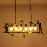 GloboStar® CLARITY 00964 Vintage Κρεμαστό Φωτιστικό Πλέγμα Πολύφωτο 6 x E27 IP20 Μαύρο Μέταλλο με Πράσινο Πλαστικό - Μ78 x Π25 x Υ22cm - Image 2