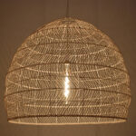 GloboStar® MALIBU 00965 Boho Κρεμαστό Φωτιστικό Πλέγμα Μονόφωτο 1 x E27 IP20 Μπεζ Ξύλο - Μ100 x Π100 x Y86cm