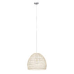 GloboStar® MALIBU 00968 Boho Κρεμαστό Φωτιστικό Πλέγμα Μονόφωτο 1 x E27 IP20 Μπεζ Ξύλο - Μ40 x Π40 x Υ35cm