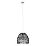 GloboStar® MALIBU 00969 Boho Κρεμαστό Φωτιστικό Πλέγμα Μονόφωτο 1 x E27 IP20 Μαύρο Ξύλο - Μ40 x Π40 x Υ35cm
