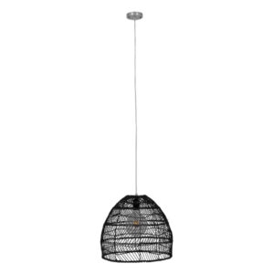 GloboStar® MALIBU 00969 Boho Κρεμαστό Φωτιστικό Πλέγμα Μονόφωτο 1 x E27 IP20 Μαύρο Ξύλο - Μ40 x Π40 x Υ35cm