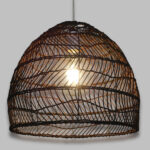 GloboStar® MALIBU 00970 Boho Κρεμαστό Φωτιστικό Πλέγμα Μονόφωτο 1 x E27 IP20 Καφέ Ξύλο - Μ40 x Π40 x Υ35cm