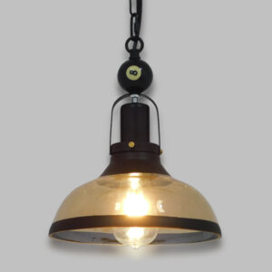 GloboStar® BILLIARD 00971 Vintage Κρεμαστό Φωτιστικό Καμπάνα Μονόφωτο 1 x E27 IP20 Mαύρο Μέταλλο με Μελί Γυαλί - Μ25 x Π25 x Υ29cm