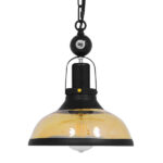 GloboStar® BILLIARD 00971 Vintage Κρεμαστό Φωτιστικό Καμπάνα Μονόφωτο 1 x E27 IP20 Mαύρο Μέταλλο με Μελί Γυαλί - Μ25 x Π25 x Υ29cm - Image 3