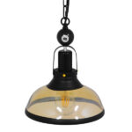 GloboStar® BILLIARD 00971 Vintage Κρεμαστό Φωτιστικό Καμπάνα Μονόφωτο 1 x E27 IP20 Mαύρο Μέταλλο με Μελί Γυαλί - Μ25 x Π25 x Υ29cm - Image 4