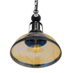 GloboStar® BILLIARD 00971 Vintage Κρεμαστό Φωτιστικό Καμπάνα Μονόφωτο 1 x E27 IP20 Mαύρο Μέταλλο με Μελί Γυαλί - Μ25 x Π25 x Υ29cm - Image 5