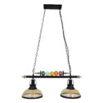 GloboStar® BILLIARD 00972 Vintage Κρεμαστό Φωτιστικό Καμπάνα Δίφωτο 2 x E27 IP20 Mαύρο Μέταλλο με Μελί Γυαλί - Μ71 x Π25 x Υ30cm - Image 2