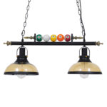 GloboStar® BILLIARD 00972 Vintage Κρεμαστό Φωτιστικό Καμπάνα Δίφωτο 2 x E27 IP20 Mαύρο Μέταλλο με Μελί Γυαλί - Μ71 x Π25 x Υ30cm - Image 3