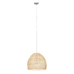 GloboStar® MALIBU 00973 Boho Κρεμαστό Φωτιστικό Πλέγμα Μονόφωτο 1 x E27 IP20 Μπεζ Ξύλο - Μ40 x Π40 x Υ35cm