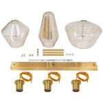 GloboStar® AMARIS 00977 Μοντέρνο Κρεμαστό Φωτιστικό Ανάρτηση Τρίφωτο 3 x E27 IP20 Χρυσό Μέταλλο με Μελί Γυαλί - Μ75 x Π30 x Υ30cm - Image 5