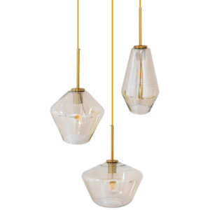 GloboStar® AMARIS 00978 Μοντέρνο Κρεμαστό Φωτιστικό Ανάρτηση Τρίφωτο 3 x E27 IP20 Χρυσό Μέταλλο με Μελί Γυαλί - Μ50 x Π50 x Y30cm