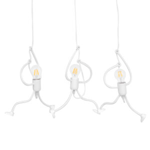 GloboStar® LITTLE MAN 00981 Μοντέρνο Κρεμαστό Φωτιστικό Φιγούρα Τρίφωτο 3 x E27 IP20 Λευκό Μέταλλο - Μ70 x Π10 x Υ105cm