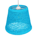 GloboStar® PLAYROOM 00995 Vintage Κρεμαστό Φωτιστικό Καμπάνα Μονόφωτο 1 x E27 IP20 Μπλε Rattan - Μ32 x Π32 x Υ27cm - Image 3