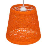 GloboStar® PLAYROOM 00997 Vintage Κρεμαστό Φωτιστικό Καμπάνα Μονόφωτο 1 x E27 IP20 Πορτοκαλί Rattan - Μ32 x Π32 x Υ27cm - Image 3