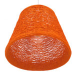 GloboStar® PLAYROOM 00997 Vintage Κρεμαστό Φωτιστικό Καμπάνα Μονόφωτο 1 x E27 IP20 Πορτοκαλί Rattan - Μ32 x Π32 x Υ27cm - Image 4
