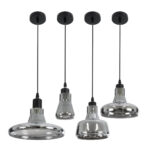 GloboStar® FEMINE 01011 Μοντέρνο Κρεμαστό Φωτιστικό Καμπάνα Σετ Πολύφωτο 4 x E27 IP20 Διάφανο Γυαλί με Μαύρο Μέταλλο - Μ70 x Π70 x Y24.5cm - Image 6