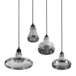 GloboStar® FEMINE 01011 Μοντέρνο Κρεμαστό Φωτιστικό Καμπάνα Σετ Πολύφωτο 4 x E27 IP20 Διάφανο Γυαλί με Μαύρο Μέταλλο - Μ70 x Π70 x Y24.5cm - Image 8
