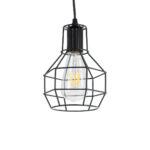 GloboStar® CAGE BLACK 01017 Vintage Κρεμαστό Φωτιστικό Πλέγμα Μονόφωτο 1 x E27 IP20 Μαύρο Μέταλλο - Μ15 x Π15 x Υ20cm