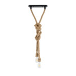 GloboStar® ROPE 01019 Vintage Κρεμαστό Φωτιστικό Ανάρτηση Δίφωτο 2 x E27 IP20 Μπεζ Σχοινί - Μ38 x Π35.5 x Υ200cm