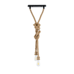 GloboStar® ROPE 01019 Vintage Κρεμαστό Φωτιστικό Ανάρτηση Δίφωτο 2 x E27 IP20 Μπεζ Σχοινί - Μ38 x Π35.5 x Υ200cm