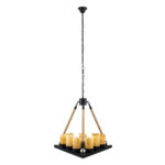 GloboStar® DOME 10001021 Vintage Κρεμαστό Φωτιστικό Ανάρτηση Πολύφωτο 9 x E27 Μαύρο Μέταλλο, Μπεζ Σχοινί με Μπεζ Όνυχα - Μ68 x Π60 x Υ50cm - Image 3