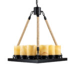GloboStar® DOME 10001021 Vintage Κρεμαστό Φωτιστικό Ανάρτηση Πολύφωτο 9 x E27 Μαύρο Μέταλλο, Μπεζ Σχοινί με Μπεζ Όνυχα - Μ68 x Π60 x Υ50cm - Image 4