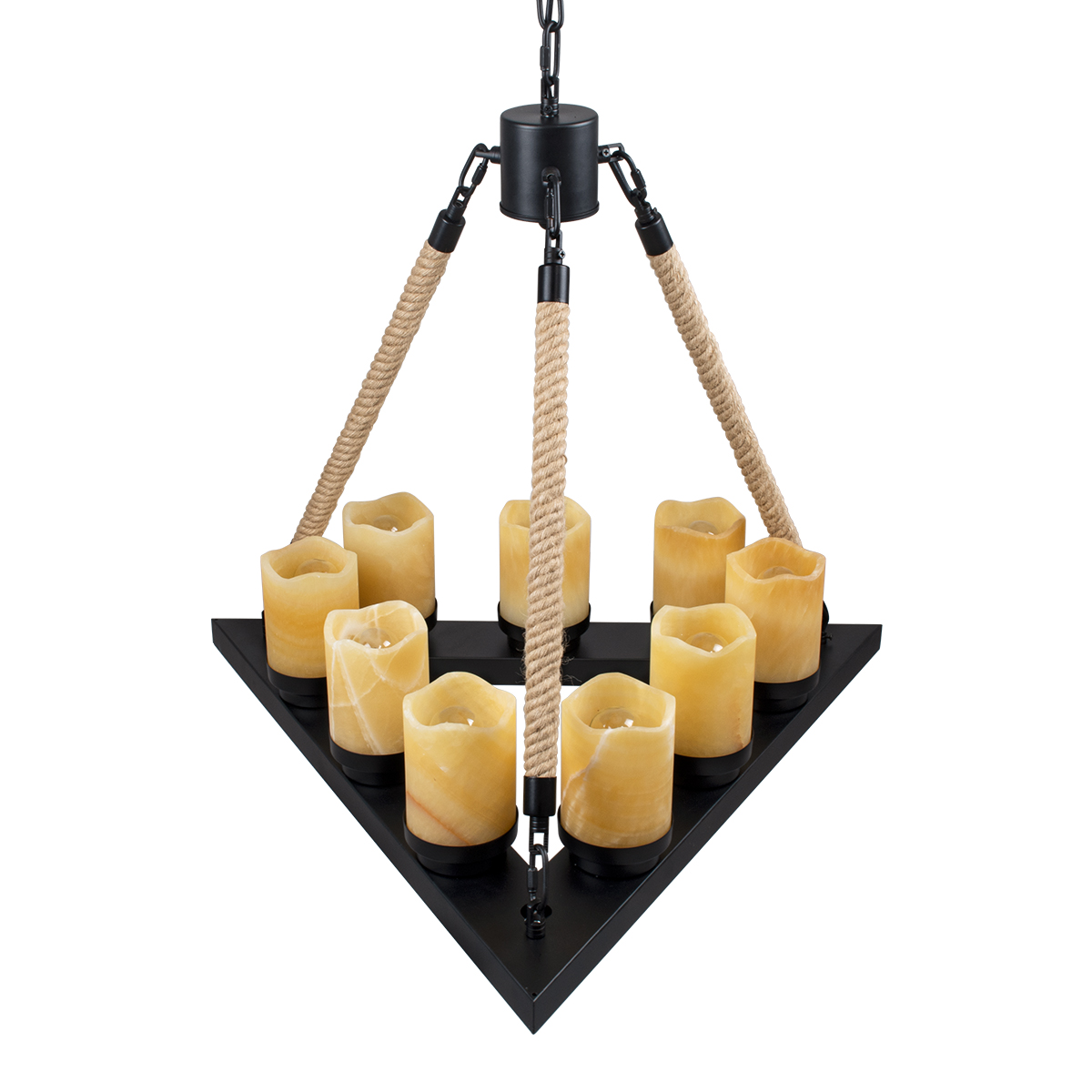 GloboStar® DOME 10001021 Vintage Κρεμαστό Φωτιστικό Ανάρτηση Πολύφωτο 9 x E27 Μαύρο Μέταλλο, Μπεζ Σχοινί με Μπεζ Όνυχα - Μ68 x Π60 x Υ50cm - Image 6