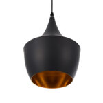 GloboStar® SHANGHAI 01025-A Μοντέρνο Κρεμαστό Φωτιστικό Καμπάνα Μονόφωτο 1 x E27 IP20 Μαύρο & Χρυσό Μέταλλο - Μ24 x Π24 x Υ30cm - Image 5