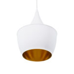 GloboStar® SHANGHAI 01026-A Μοντέρνο Κρεμαστό Φωτιστικό Καμπάνα Μονόφωτο 1 x E27 IP20 Λευκό & Χρυσό Μέταλλο - Μ25 x Π25 x Υ30cm - Image 5