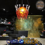 GloboStar® NBA 01027 Μοντέρνο Κρεμαστό Φωτιστικό Μπάλα Μονόφωτο 1 x E27 IP20 Μαύρο Μέταλλο με Πορτοκαλί & Μαύρο Γυαλί - Μ32 x Π32 x Υ58cm - Image 6