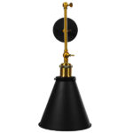 GloboStar® CRUCE 01037 Vintage Επιτοίχιο Φωτιστικό Απλίκα Μονόφωτο 1 x E27 IP20 Μαύρο & Χρυσό Μέταλλο - Μ19 x Π63 x Υ77cm