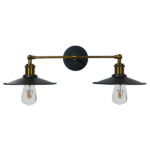 GloboStar® MINIMALL 01069 Vintage Επιτοίχιο Φωτιστικό Απλίκα Δίφωτο 2 x E27 IP20 Μαύρο & Χρυσό Μέταλλο - Μ30 x Π60 x Υ18cm