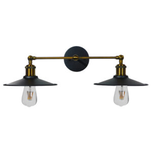 GloboStar® MINIMALL 01069 Vintage Επιτοίχιο Φωτιστικό Απλίκα Δίφωτο 2 x E27 IP20 Μαύρο & Χρυσό Μέταλλο - Μ30 x Π60 x Υ18cm